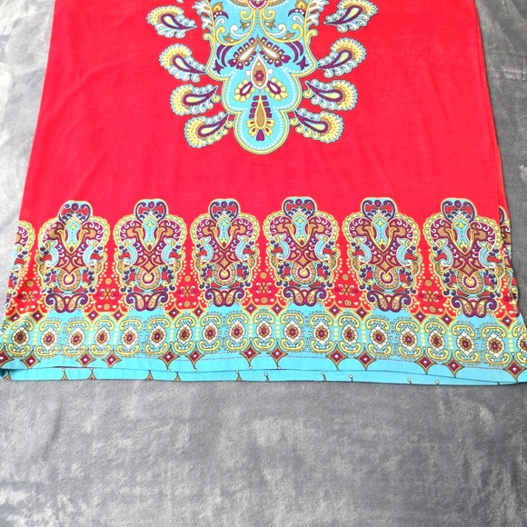 2/$30 Mlle Gabrielle Y2K Red Turquoise Long‎ Maxi Dress Size S Oversized - Picture 10 of 13